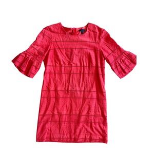 J Crew Red Eyelet Ruffle Bell Sleeve Shift Dress Women Size 8 Valentines‎ Garden